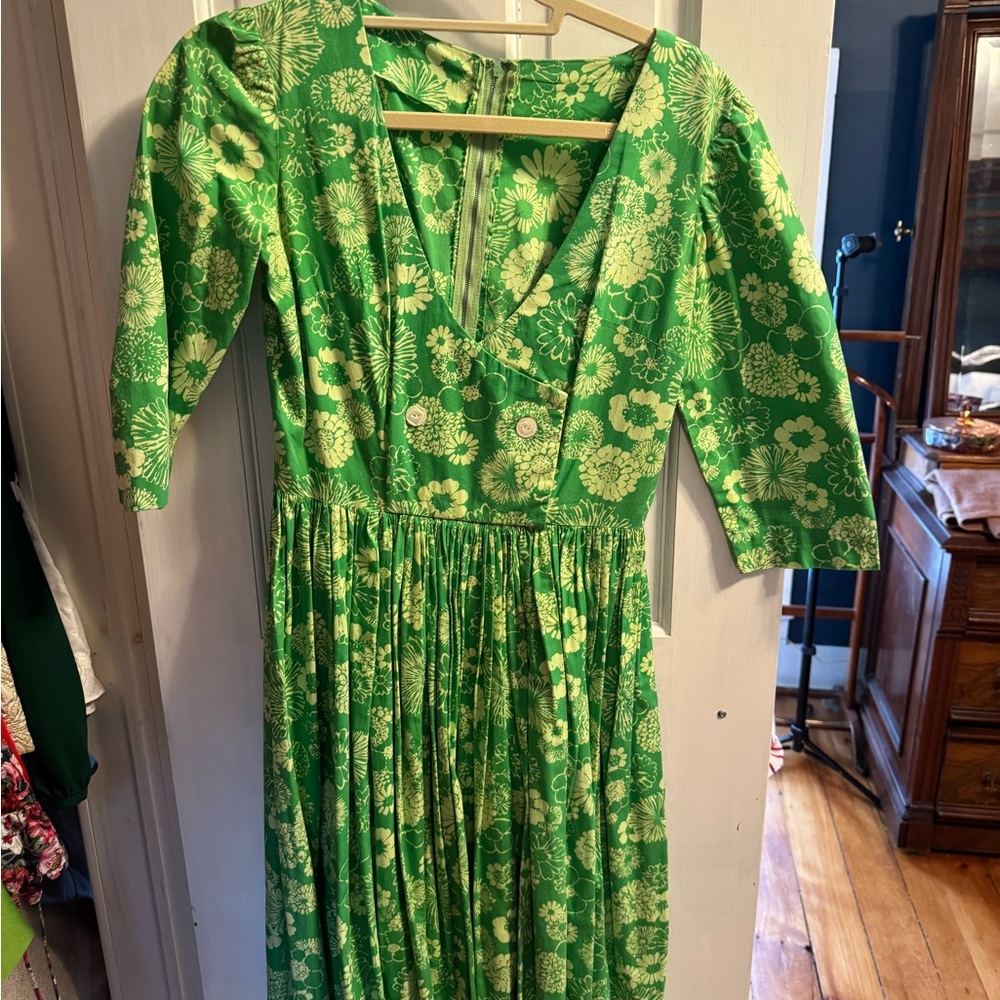 Vintage 60/70s Green Floral Dress